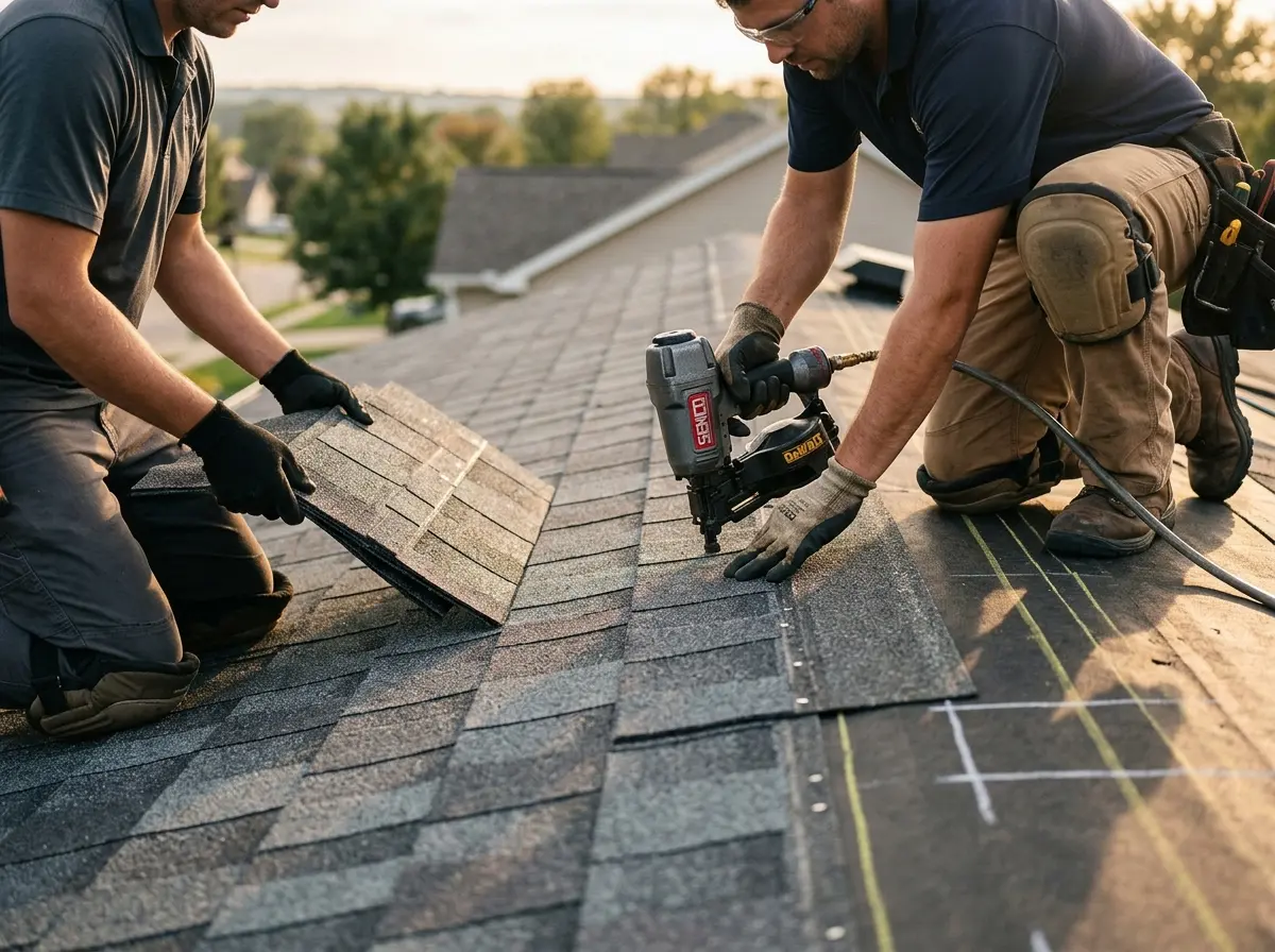 Professional roofer working on a residential roof in Florida City